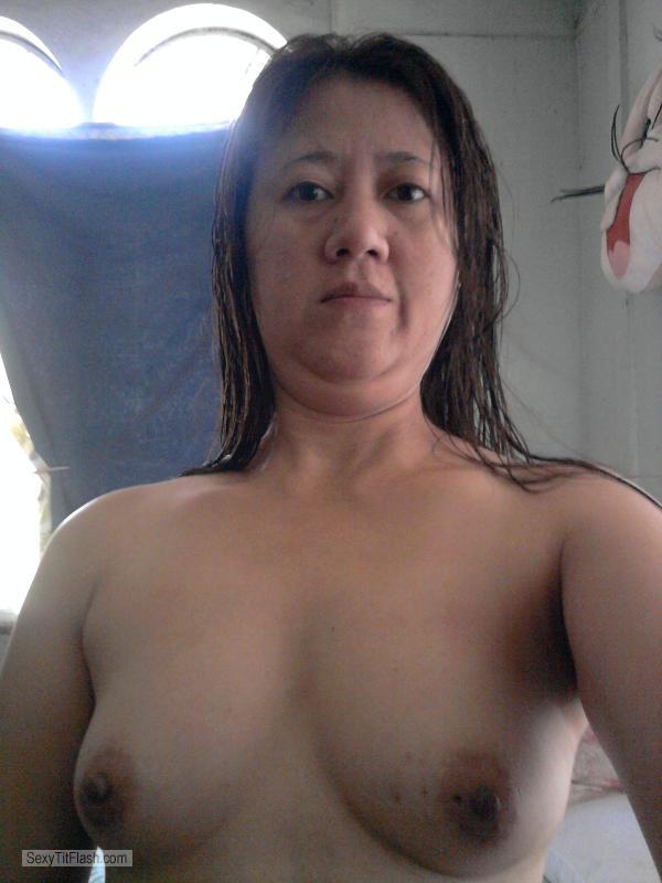 Tit Flash: Girlfriend's Small Tits (Selfie) - Topless Mai from United States
